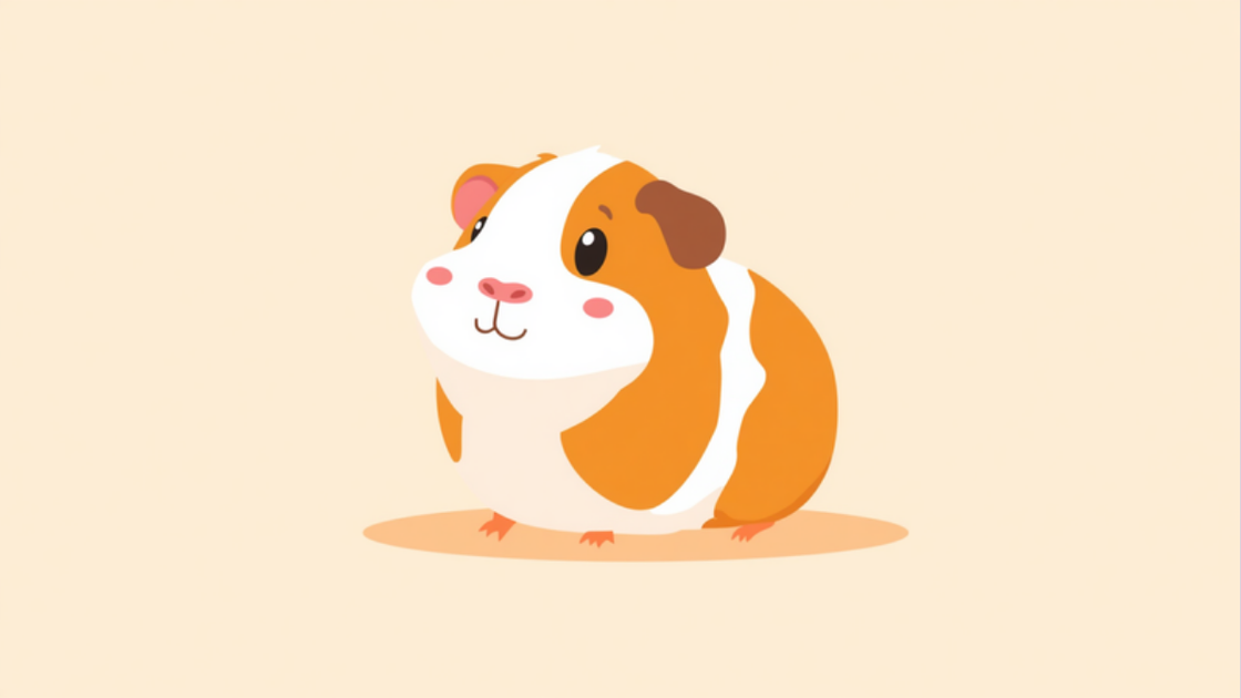 Simple cartoon illustration of a guinea pig on a pastel background